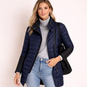 Madewell Quilted Down Long Jacket Coat
Navy/Black Size Small